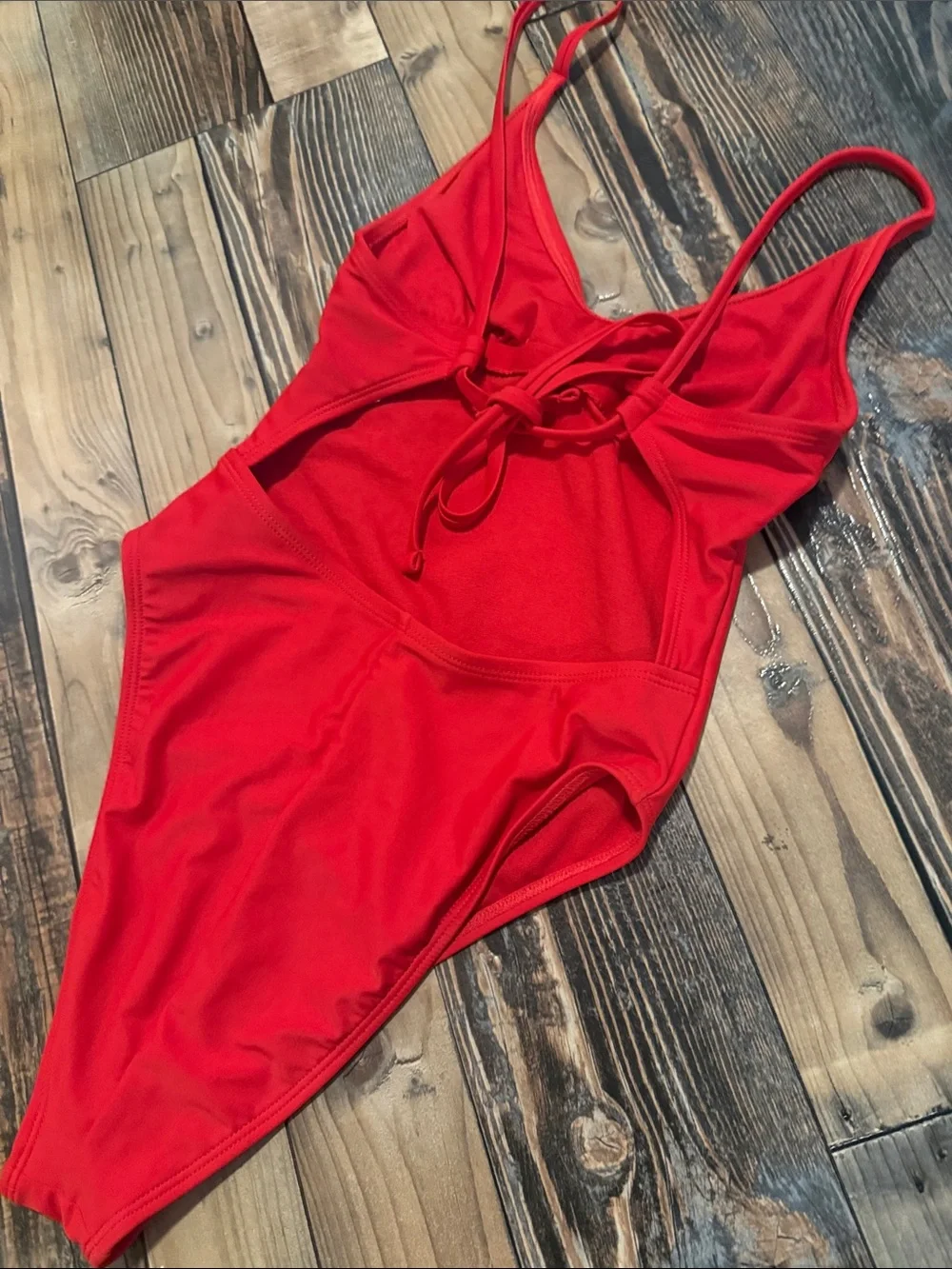 Red One-Piece Swimsuit - high thigh open back size xs